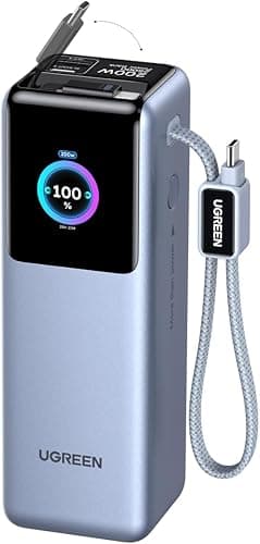 UGREEN Nexode Laptop Power Bank 25000mAh 200W Fast Charging Portable Charger Built-in Retractable Cable & Smart Display 4-Way Output Battery Pack Compatible with Dell, HP, iPad, iPhone 17/16