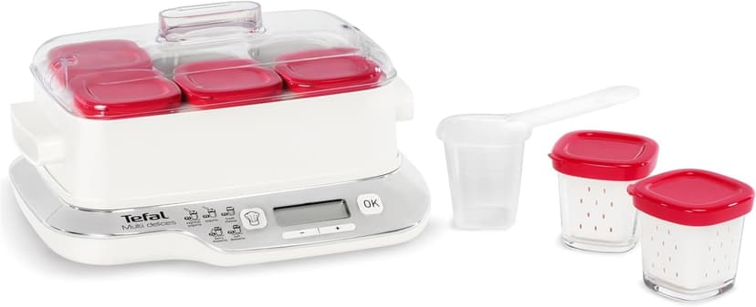 Tefal YY5425FB Multi Delices Express, Yogurt Maker, 6 Jars, Red, Yogurt at Home, 5 Automatic Programs, Milk Desserts, Curd and Soft Desserts, 140 ml Jars, 100% BPA Free, YY5425FB - 1