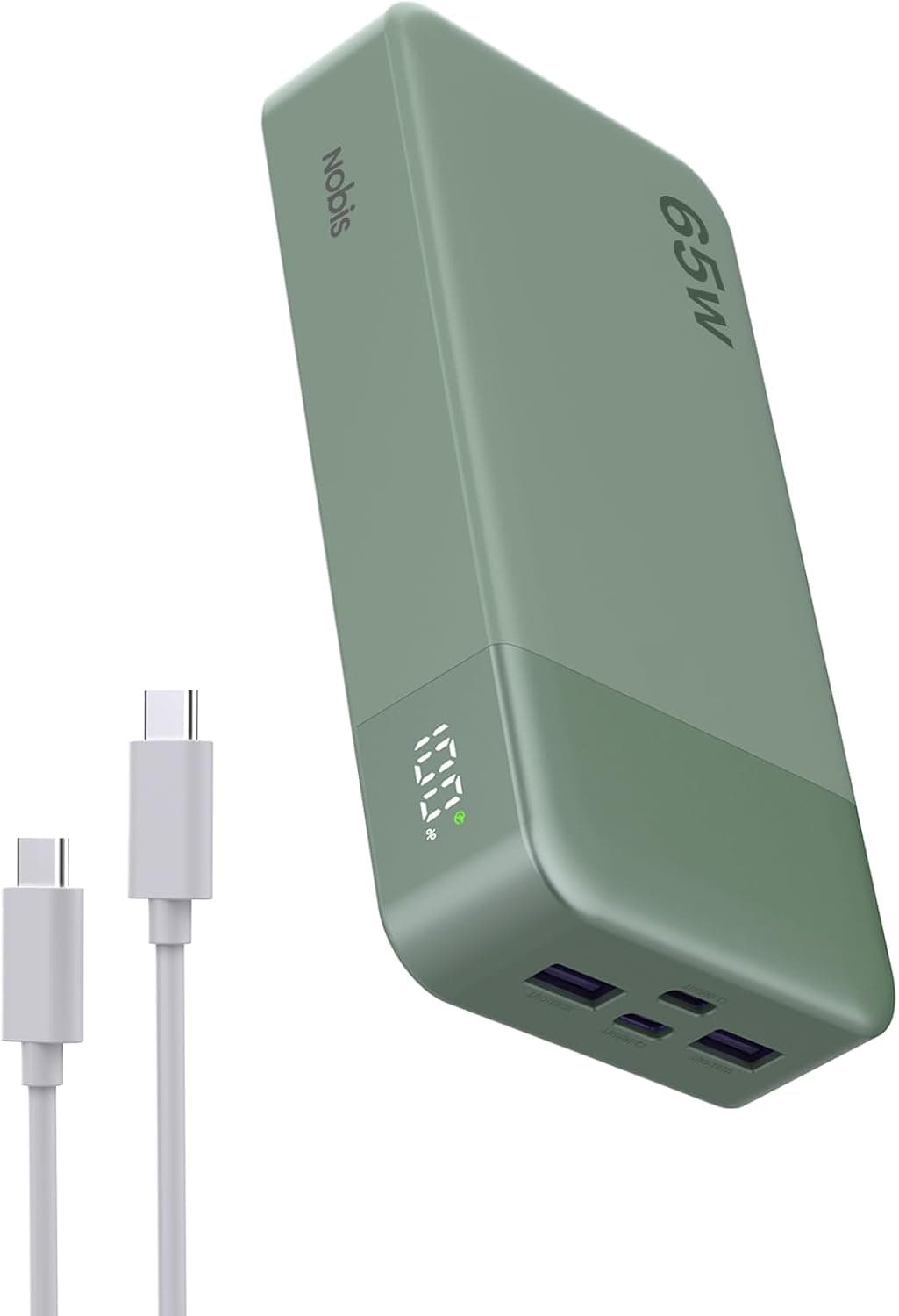 NOBIS 65W Power Bank 20000mAh, Power Bank Ricarica Rapida PD QC, 2 USB-C (In/Out) & 2 USB-A, Caricatore Portatile con Display Digitale per Laptop, Smartphone, Tablet, Auricolari