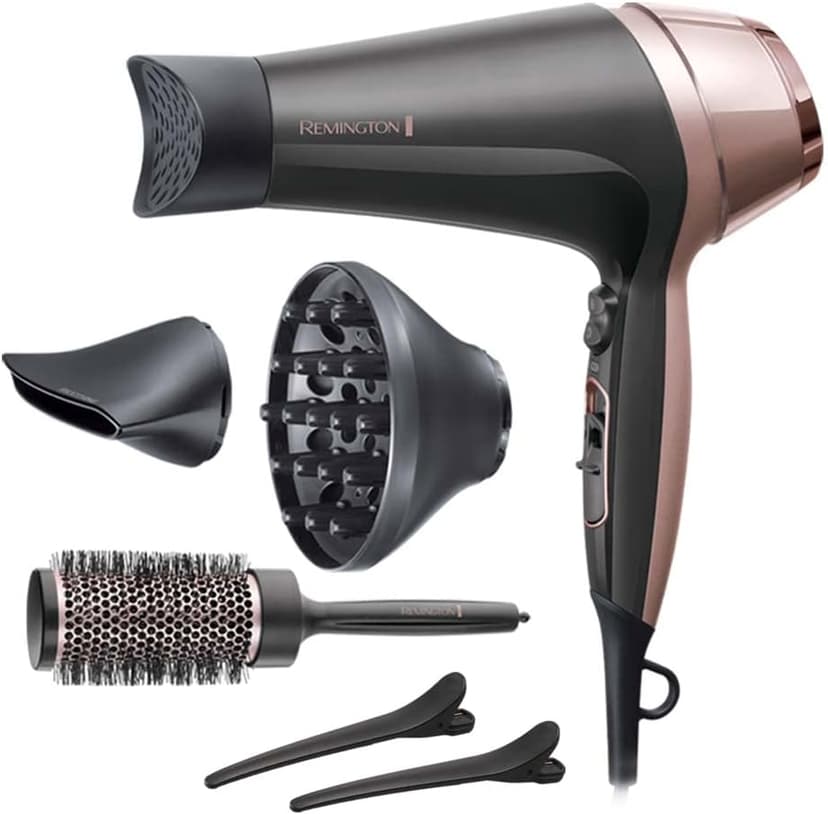 Remington Sèche-cheveux Ionique [Multifonction: boucle, ondule, lisse] Curl&Straight (2200W, 3 températures/ 2 vitesses, concentrateur incurvé unique, brosse à coiffer 45mm, accessoires) D5707 - 1