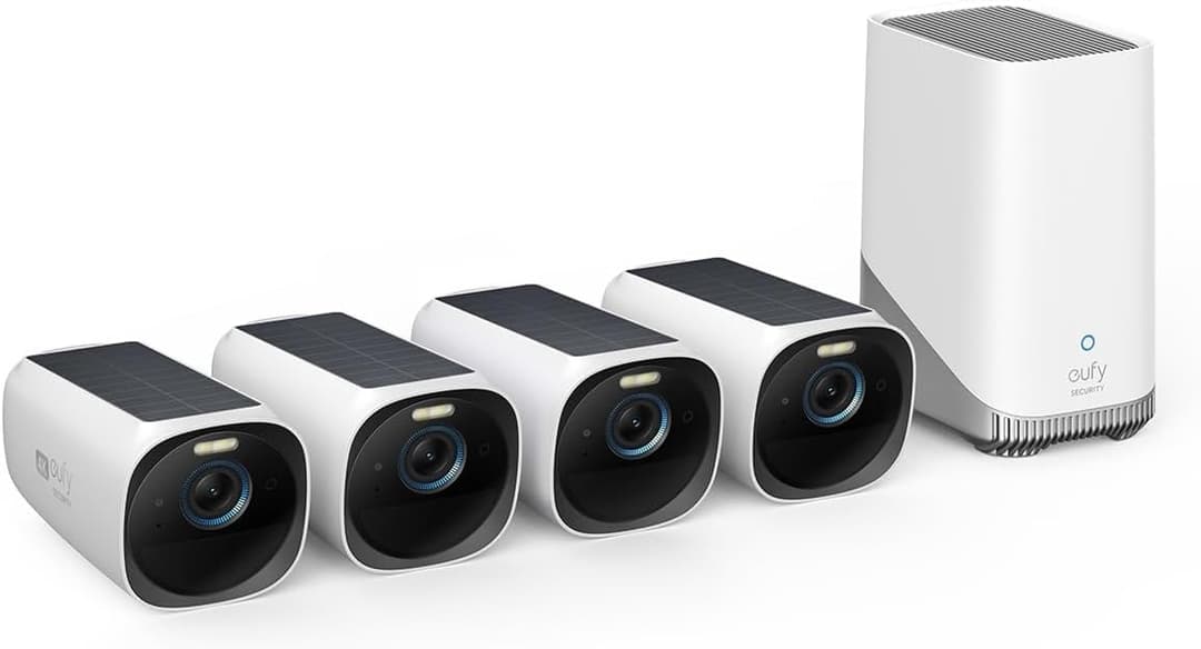 eufy security S330 eufyCam 3, outdoor security camera, 4K wireless surveillance camera solar 4+1 with face recognition K.I, colored night vision, expandable memory 16TB, toll free use