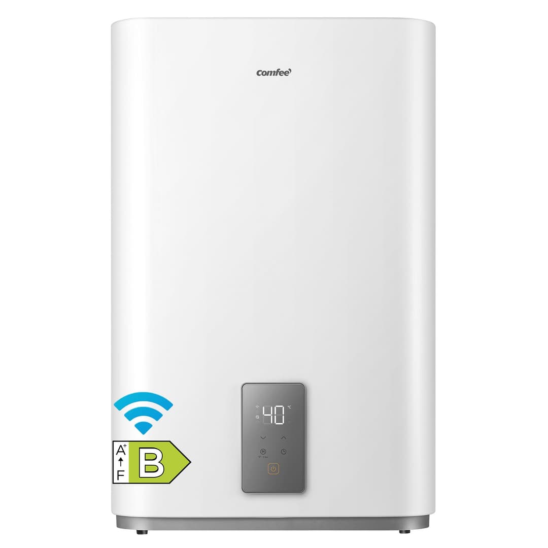 COMFEE' CWH15ED1380EUW Chauff-eau électrique mural 80L, Accumulation sous évier, Compact et facile à installer, Contrôle vocal, Connection Wi-Fi, Contrôle à distance par APP, Blanc