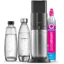 Sodastream Duo Sparkling Water and Soda Machine for Glass Jug | Pack of 1 Glass Jug 1L + 1 Bottle 1L Stainless Steel Finish Dishwasher + 1 60L Gas Refill Clip | Black - 1