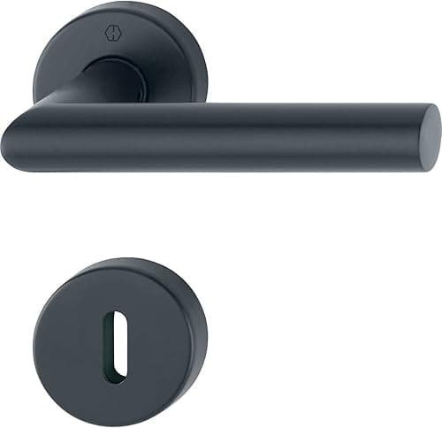 HOPPE 12033212 BB, Black Amsterdam Handle Set on Rosette, Stainless Steel matt