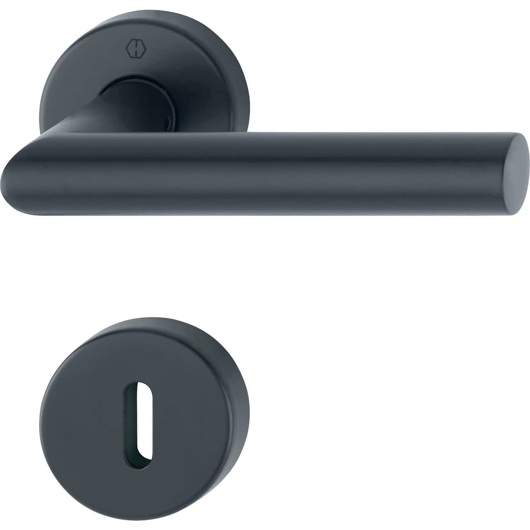 HOPPE 12033212 BB, Black Amsterdam Handle Set on Rosette, Stainless Steel matt