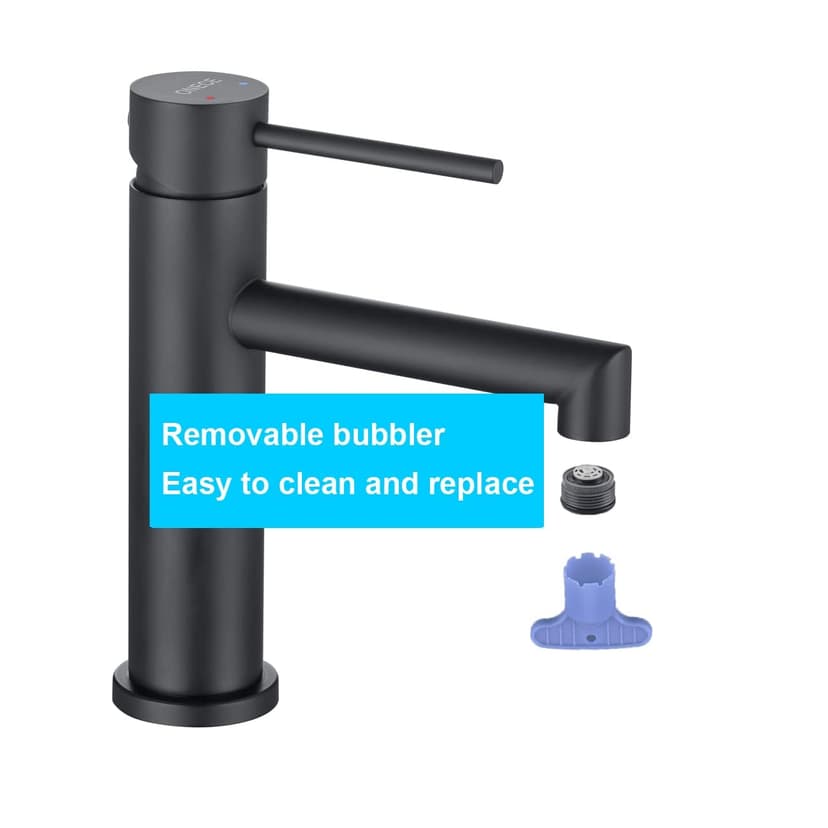 ONECE Tap Black Bathroom Faucet, Single Lever Mixer Tap with Removable Bubbler, Black Finish, Stainless Steel, Contemporary Style - 2