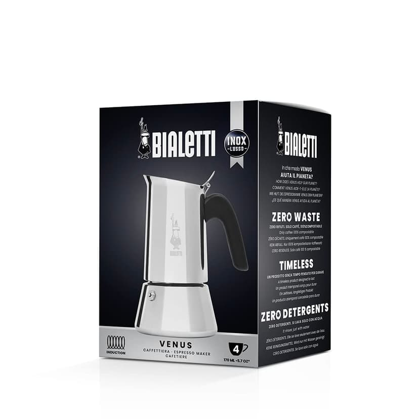 Bialetti - Nouvelle machine à expresso italienne Venus Induction en acier inoxydable, adaptée à tous les types d'assiettes, 4 tasses à café (170 ml), argentée, Argent - 2