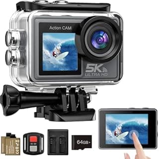 Ruycllo Caméra Sport 5K/4K, 50MP Caméra d'action avec 64GB Carte, 30M/98FT Camera Étanche- Stabilisation EIS, Grand Angle 170°, WiFi Camera Casque Moto, Appareil Photo Étanche pour Plongée, Vlog, Vélo - 1