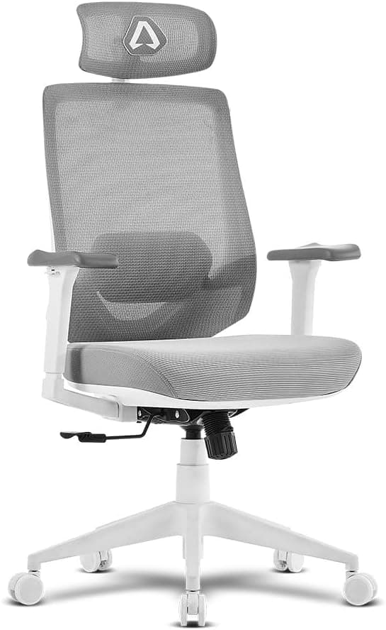 Alpha Gamer Stella Ergonomic Office Chair, Adjustable Cervical, Mesh Back, Breathable, 3D Adjustable Armrest and Adjustable Lumbar Support, 120 kg – White and Grey - 1