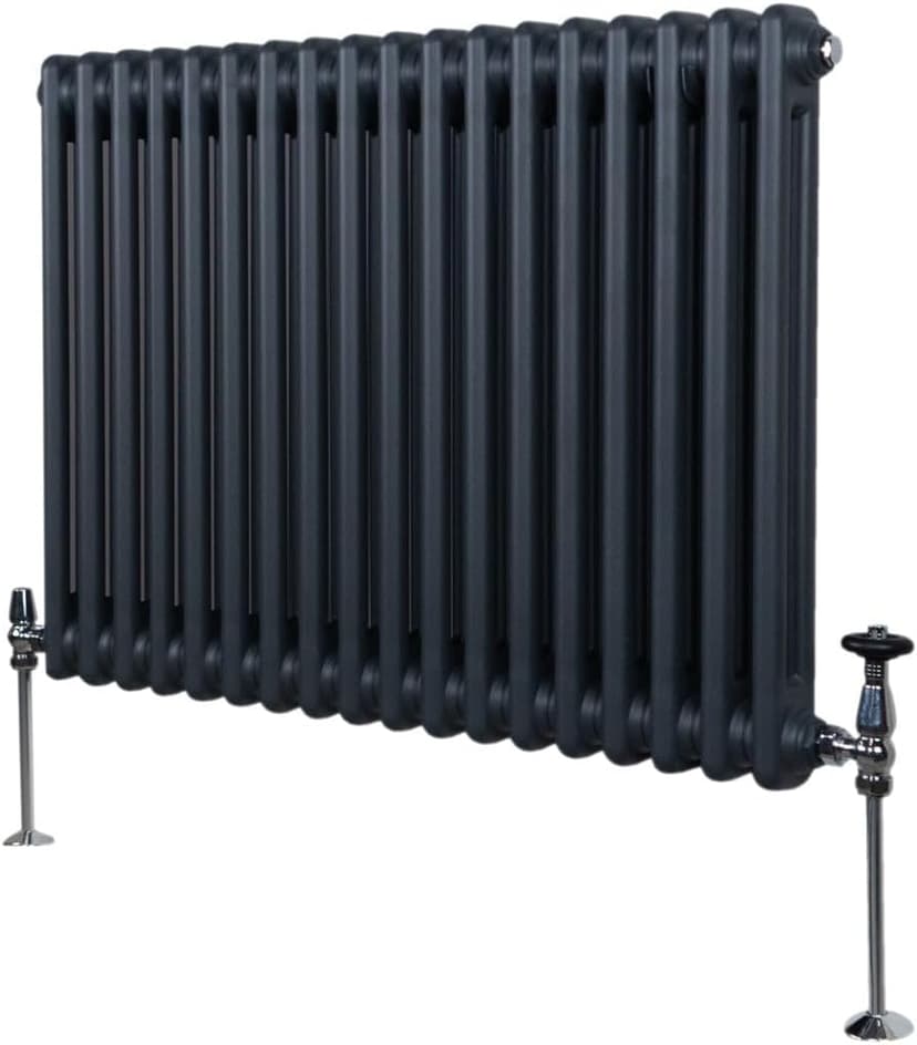Radiateur Traditionnel à Double Colonne 600 x 832 mm, Chauffage Moderne Horizontal en Acier au Carbone Gris Anthracite Mat, Cuisine Salon Salle de Bain [Brosse, Attaches Murales & Supports INCLUS] - 1