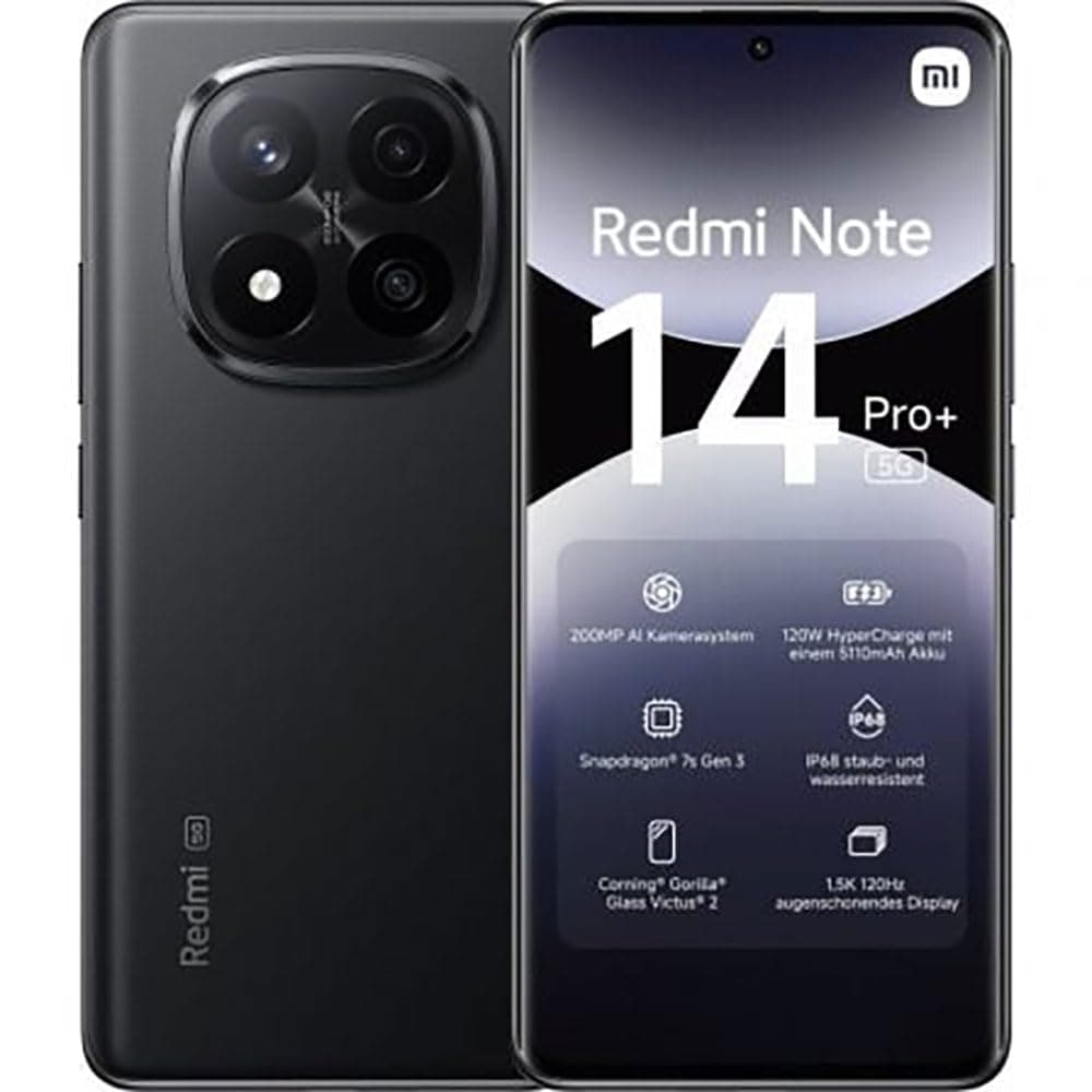 Xiaomi Redmi Note 14 Pro+ 5G Smartphone, 8GB RAM 256GB, 6.67-inch 1.5k AMOLED Display, Fingerprint Sensor, 200MP Digital Camera, Dual SIM, 5G, NFC, 120W Fast Charge, Black