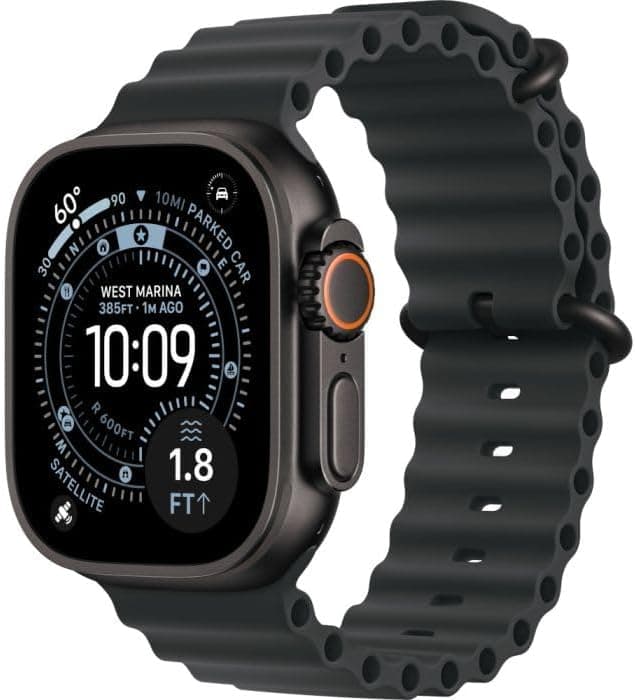 Apple Watch Ultra 3 [GPS + Cellular 49mm] Running and Multisport Smartwatch with Black Titanium Case and Black Ocean Strap, Satellite Communications, Health and Activity Tracking