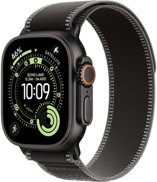 Apple Watch Ultra 3 [GPS + Cellular 49mm] Running and Multisport Smartwatch with Black Titanium Case and Black Charcoal Trail Buckle - Satellite Communications, Health and Activity Tracking