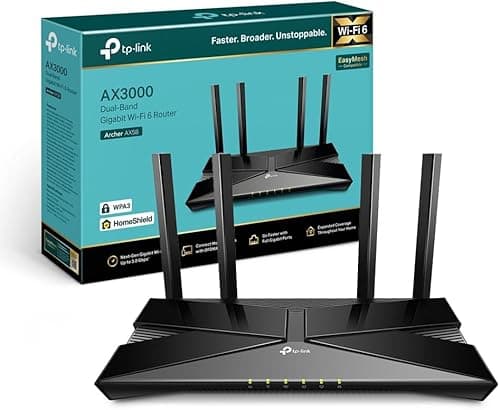 TP-Link AX3000 Dual Band WiFi 6 Router, 5 Gigabit Ports, 4 Antennas, OneMesh, WPA3, Parental Control, Built-in Antivirus, Archer AX58