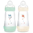MAM | Lot de 2 biberons Easy Start Anti-Colique 2+ mois débit moyen (2 x 260 ml) Menthe + Coton – Biberon pour réduire les coliques et l'inconfort de bébé – Biberon bébé compatible avec l'allaitement - 1
