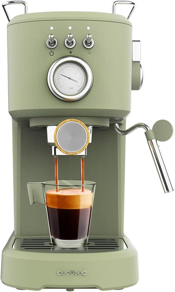 Cecotec Compact Espresso Machine Power Espresso 20 Retro Green. 1100 W, 20 bar, Adjustable steam pipe, Double outlet arm and 2 filters, 1.25 liters - 1