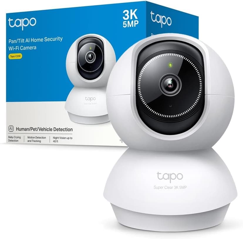 Tapo 3K(5MP) Caméra de Surveillance WiFi intérieure 360°, détection IA, Suivi Intelligent Sirène, Vision Nocturne, Audio bidirectionnel, Mode Privé, Compatible avec Alexa pour Bébé/Animaux C230 - 1