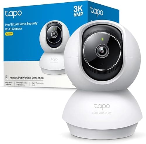 Tapo 3K(5MP) Caméra de Surveillance WiFi intérieure 360°, détection IA, Suivi Intelligent Sirène, Vision Nocturne, Audio bidirectionnel, Mode Privé, Compatible avec Alexa pour Bébé/Animaux C230