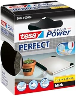 tesa extra Power Perfect - Ruban Adhésif Toilé - Ruban de Réparation pour Artisanat, Fixation, Renforcement et Étiquetage - Noir - 2,75 m x 38 mm