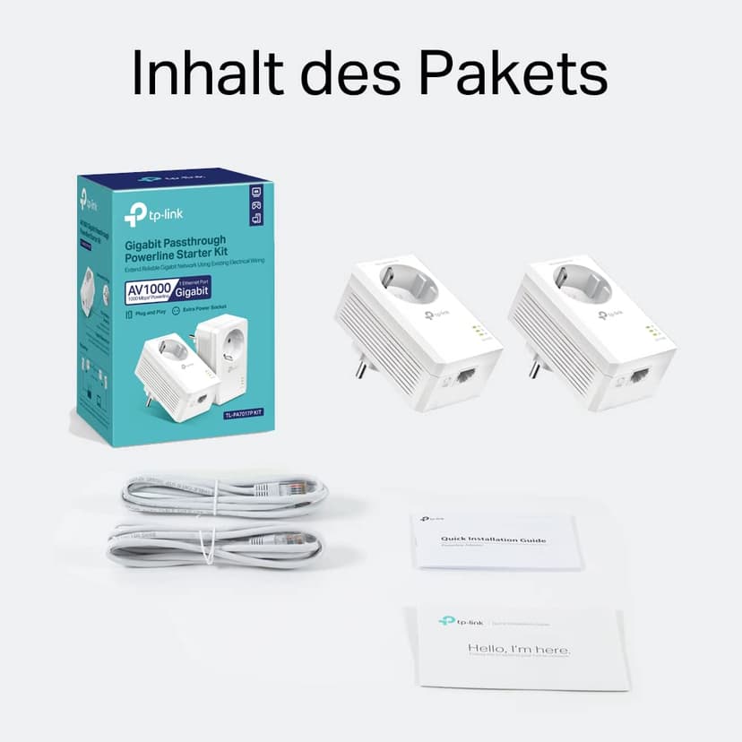 TP-Link CPL 1000Mbps avec 1 Port Gigabit et Prise Intégrée Type F, Boitier CPL Kit de 2 - idéale pour Profiter du Service Multi-TV à la Maison, Compatible Toutes Les Box, TL-PA7017P KIT - 7