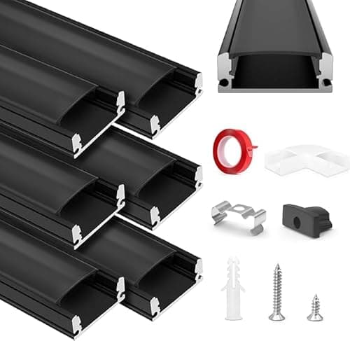 HOMMAND 6 x 1m/3.3ft LED Profile U Shape Aluminium Channel with Diffuser Strip, Corner Connectors, End Caps, Mounting Clips, Indoor LED Strip Light Holder