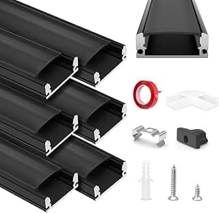 HOMMAND Lot de 6 profilés LED en forme de U de 1 m et diffuseur, bande LED avec connecteur d'angle, colle, embouts et clips de montage, 6 m