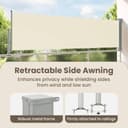 vidaXL Patio Retractable Side Awning 100x300cm Cream Garden Screen Canopy - 5