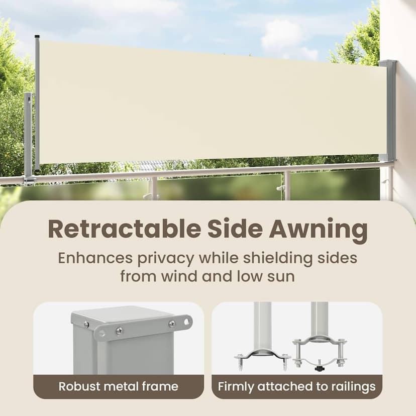 vidaXL Patio Retractable Side Awning 100x300cm Cream Garden Screen Canopy - 5
