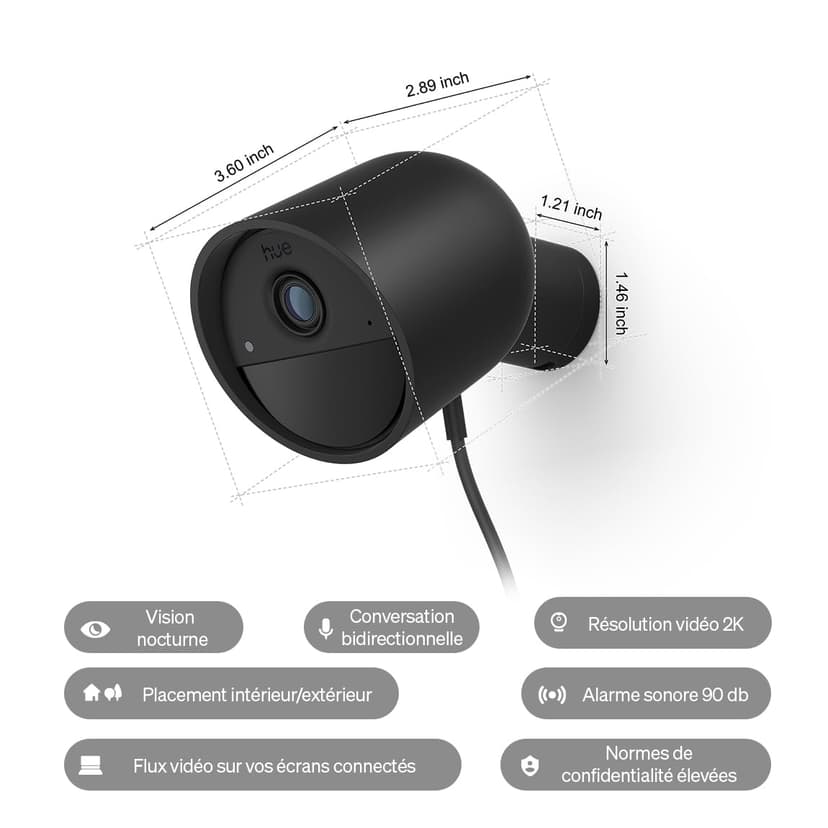 Philips Hue Caméra de surveillance filaire Secure, résolution vidéo 2K, notifications, intégration avec éclairages Philips Hue, Caméra extérieure et intérieure filaire en alimentation continue, noir - 6