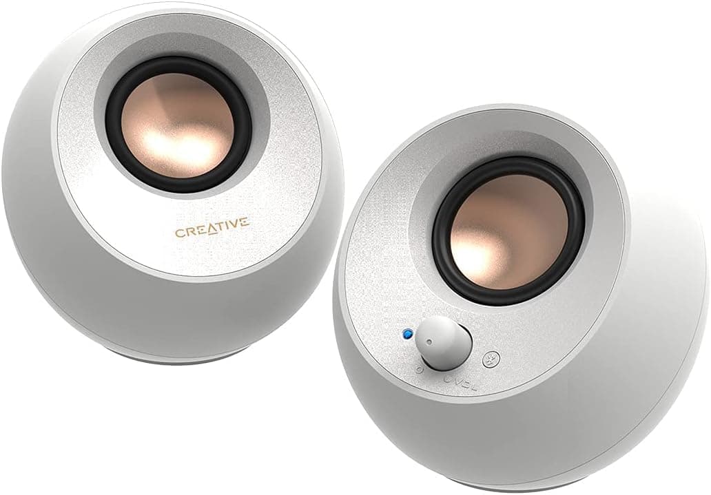 CREATIVE Pebble V3 Enceintes de Bureau 2.0 avec connectivité USB Type C, amélioration Clear Dialog, Bluetooth 5.0, 8 W RMS, Puissance de crête 16 W, convertisseur USB-A Inclus - Blanc