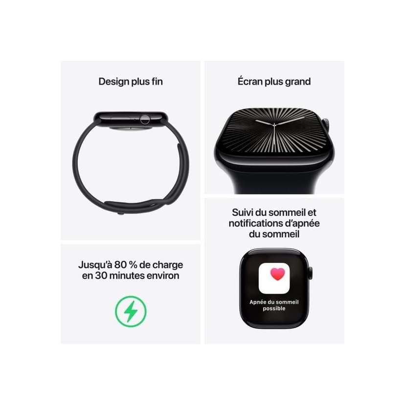 Apple Watch Series 10 (46 mm GPS) Montre connectée avec Boîtier en Aluminium Argent et Bracelet Sport Denim (M/L). Suivi de l’activité Physique, app ECG, écran Retina Toujours activé - 3