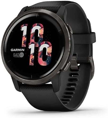 Garmin Venu 2 - Montre connectée GPS Multisports avec écran AMOLED, autonomie Longue durée (11 Jours) – Gris avec Bracelet Noir - Boîtier 45 mm