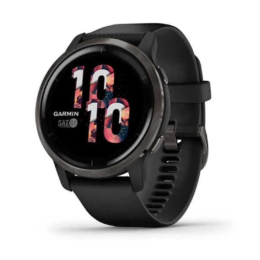 Garmin Venu 2 - Montre connectée GPS Multisports avec écran AMOLED, autonomie Longue durée (11 Jours) – Gris avec Bracelet Noir - Boîtier 45 mm - 1