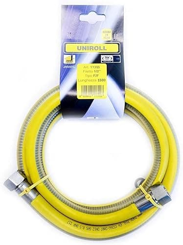Gas Hose 1.5 m 1/2 FF Stainless Steel in Accordance with EN 15266 for hob/Kitchen UNIROLL