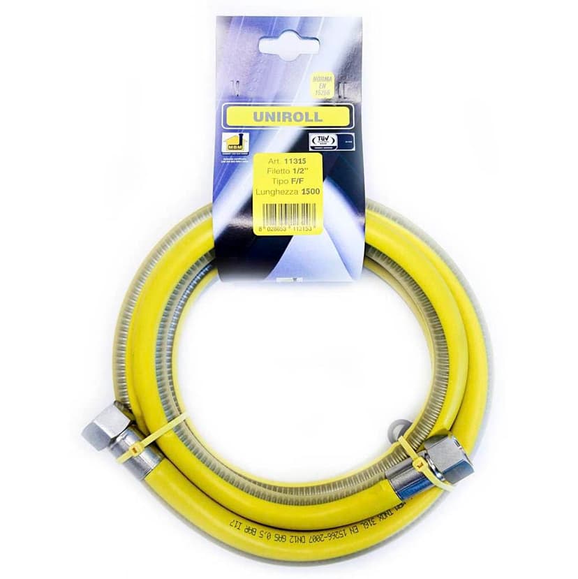 tuyau de gaz flexible 1,5 mt 1/2" acier FF conformément à la norme EN 15266 pour UNIROLL Table de cuisson/de cuisine - 1