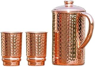 Healthgoodseu Pichet En Cuivre Et 2 Gobelets Pour Les Bienfaits De La Santé Ayurveda | Carafe D'Eau En Cuivre Martelé Pur Avec Gobelets - 1