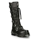 New Rock 272-S1 Bottes Hautes Gothiques Emo en Cuir Noir Métallisé Avec Lacet et Fermeture à Boucle 6.5 - 1