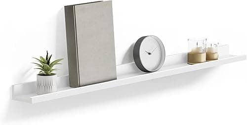 SONGMICS Floating Shelves Set of 2, Wall Shelves Ledge, 10 x 80 cm, for Picture Frames and Books, Living Room, Hallway, Bedroom, Bathroom, Kitchen, Office, White LWS080W01