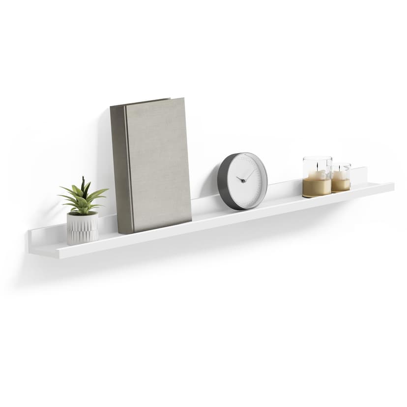 SONGMICS Floating Shelves Set of 2, Wall Shelves Ledge, 10 x 80 cm, for Picture Frames and Books, Living Room, Hallway, Bedroom, Bathroom, Kitchen, Office, White LWS080W01 - 1