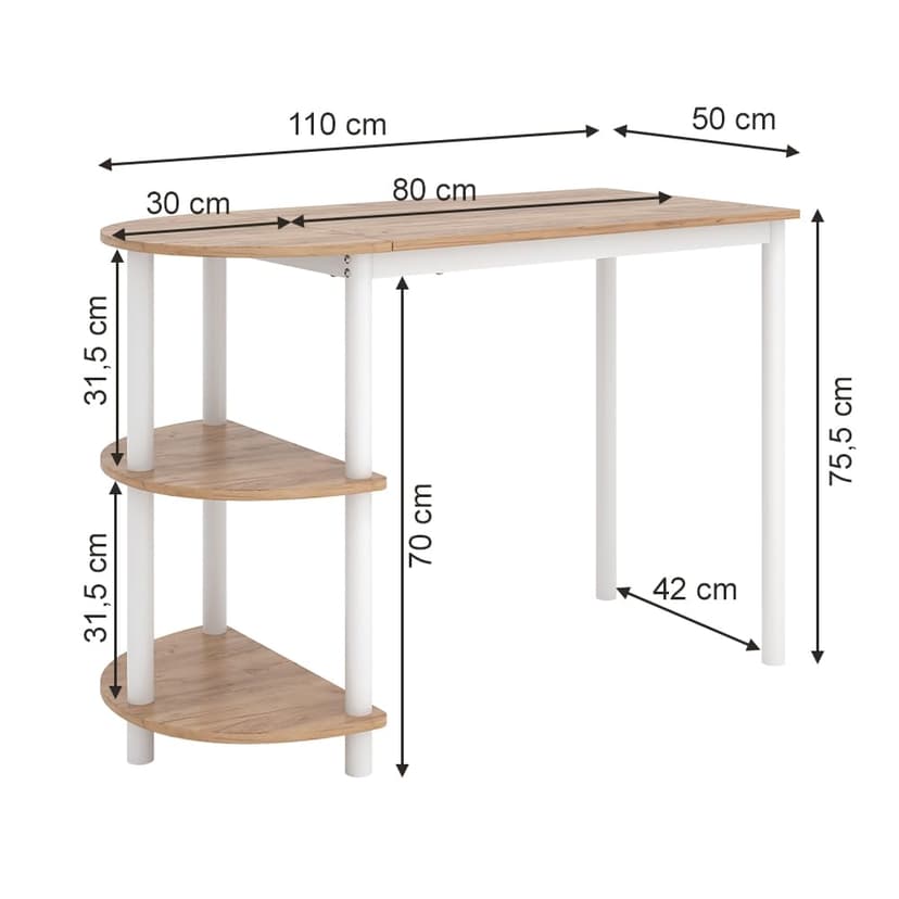 Vicco Table de Cuisine Freetown, Chêne doré/Blanc, 110x50cm avec étagères Ouvertes, Convient comme Table à Manger ou de Travail pour Petites Cuisines - 3