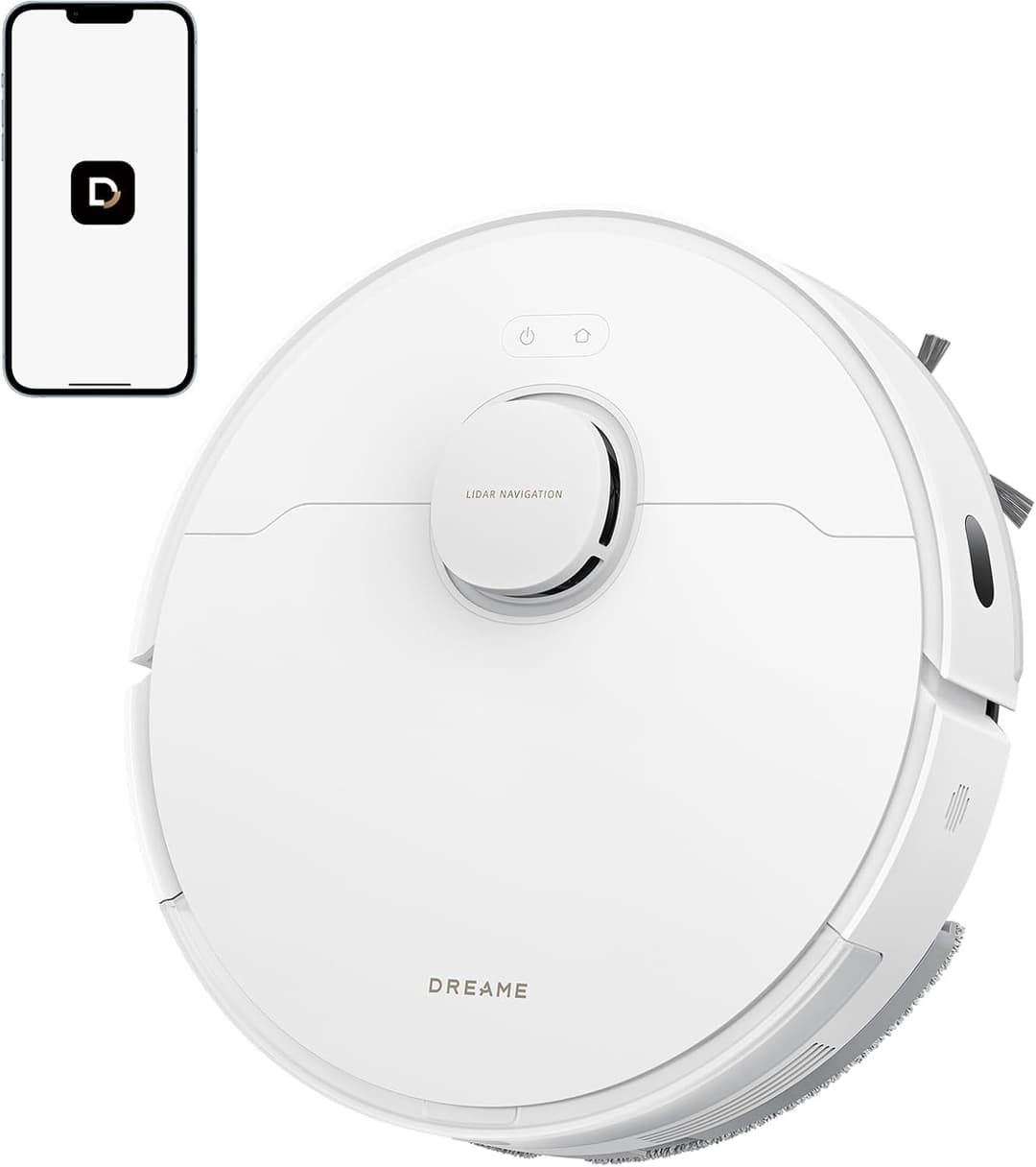 DREAME D20 Robot Vacuum Cleaner 13000Pa,Double Detangle Brush Pet Hair LDS Navigation 2-in-1 Vacuum Cleaner and Mop for Hard Floors Carpets 5200mAh Battery,White