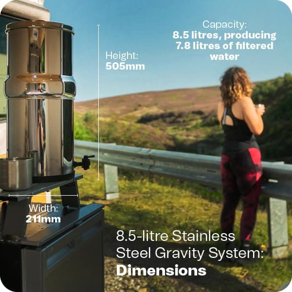 British Berkefeld 8.5L Stainless Steel Gravity Water Filter System | Comes With 2 Ultra Sterasyl Cartridges | Great Tasting Clean Water | No Power Or Plumbing Required | For Home Or Outdoor Use - 8