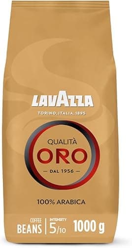 Lavazza, Qualità Oro, Coffee Beans, Ideal for Bean to Cup Machine and a Filter Coffee Machine, with Fruity and Flowery Aromatic Notes, 100% Arabica, Intensity 5/10, Medium Roast, 1 Kg