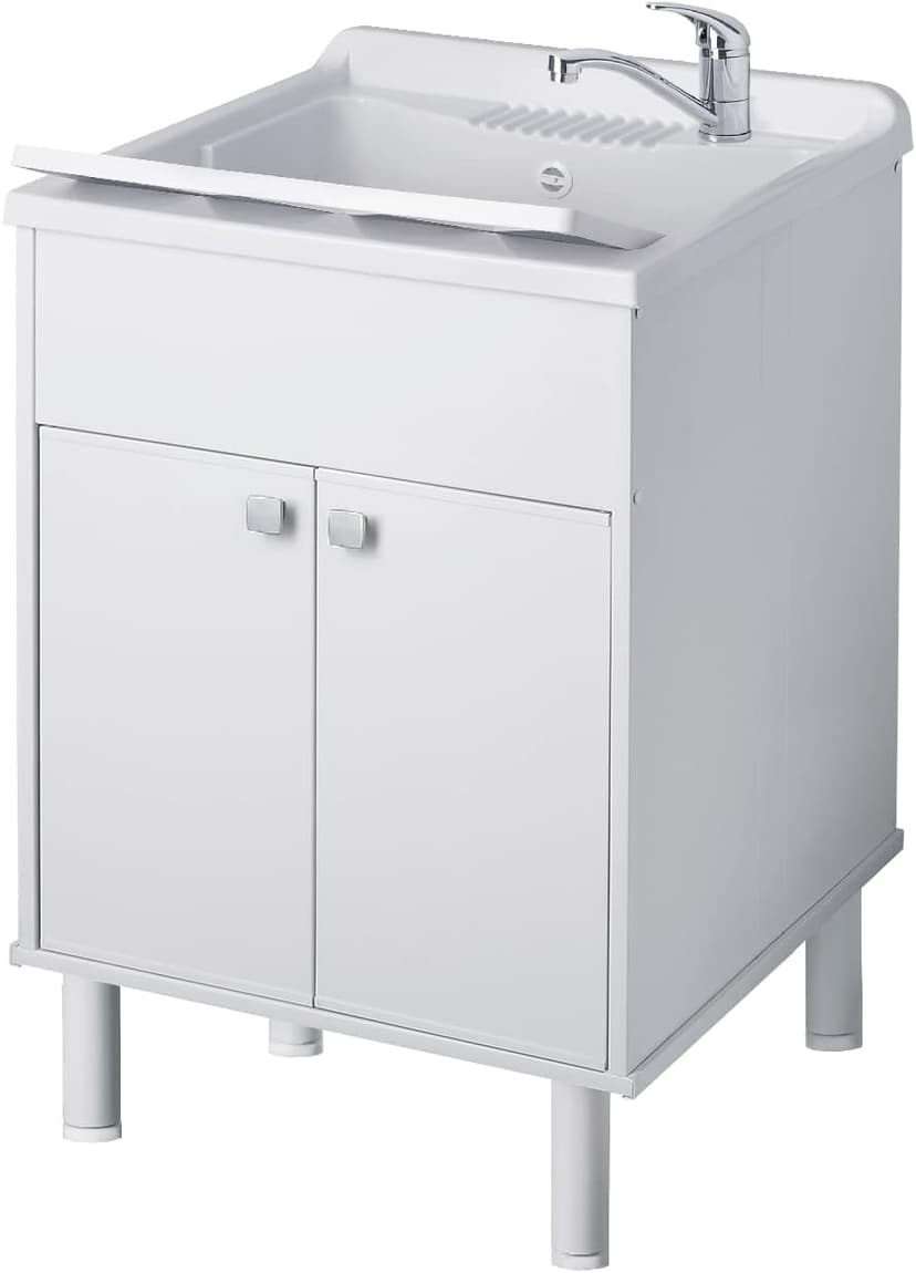 Negrari Washbasin 9052KAM Resin Acid Resistant Moisture Resistant PVC Furniture Indoor/Outdoor, W60 x D50 x H85 cm, White - 1