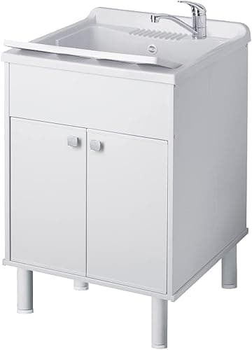 Negrari Washbasin 9052KAM Resin Acid Resistant Moisture Resistant PVC Furniture Indoor/Outdoor, W60 x D50 x H85 cm, White