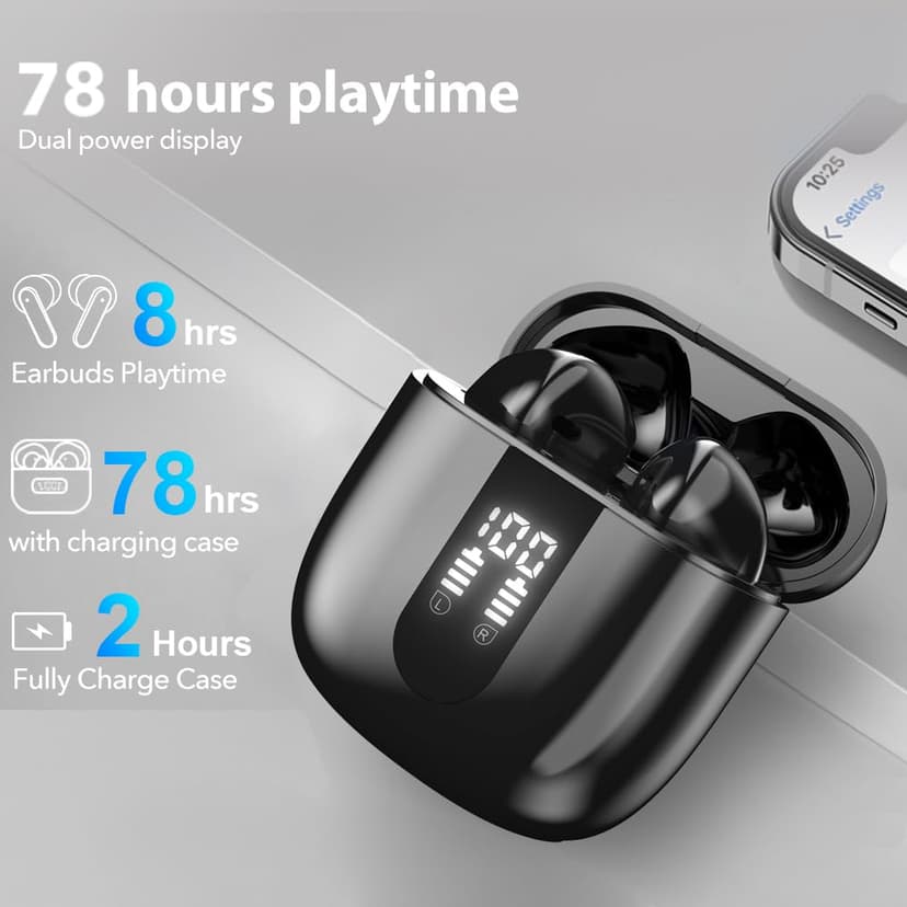 Wireless Earbuds Bluetooth Earphones, 60H Deep Bass Ear Buds with 6 Noise Cancelling Microphone, IP5 Waterproof in Ear Headphones for iPhone Android Sports Gaming (Black) - 4
