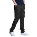 LBL Men's Summer Lightweight Cotton Breathable Multi Pockets Drawstring Adjustable Ankle Hiking Work Trousers, Black, XL - 1