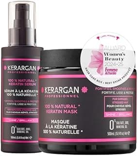 Kerargan - Duo Masque et Sérum à la Kératine Pour Cheveux Abîmés et Stressés - Fortifie, Nourrit et Protège - Sans Sulfate, OGM, Huile Minérale - 500ml + 100ml - 1