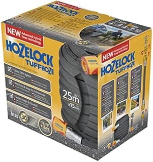 HOZELOCK - Tuyau d'Arrosage Hybride Tuffhoze 25 M : Extrêmement Flexible, Technologie Tissée Tuff-Fibre, Compatible Nettoyeur Haute Pression (40 Bars), Tuyau Durable, Prêt à l'Emploi [8125A1240]