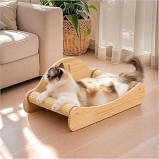 Avont Griffoir pour Chats en Sisal Naturel, Chaise Longue en Bois Massif pour Chats d’Intérieur, Transat et Accessoire pour Chat pour se Reposer et Faire Ses Griffes, 58 x 33 cm –Style A - 1